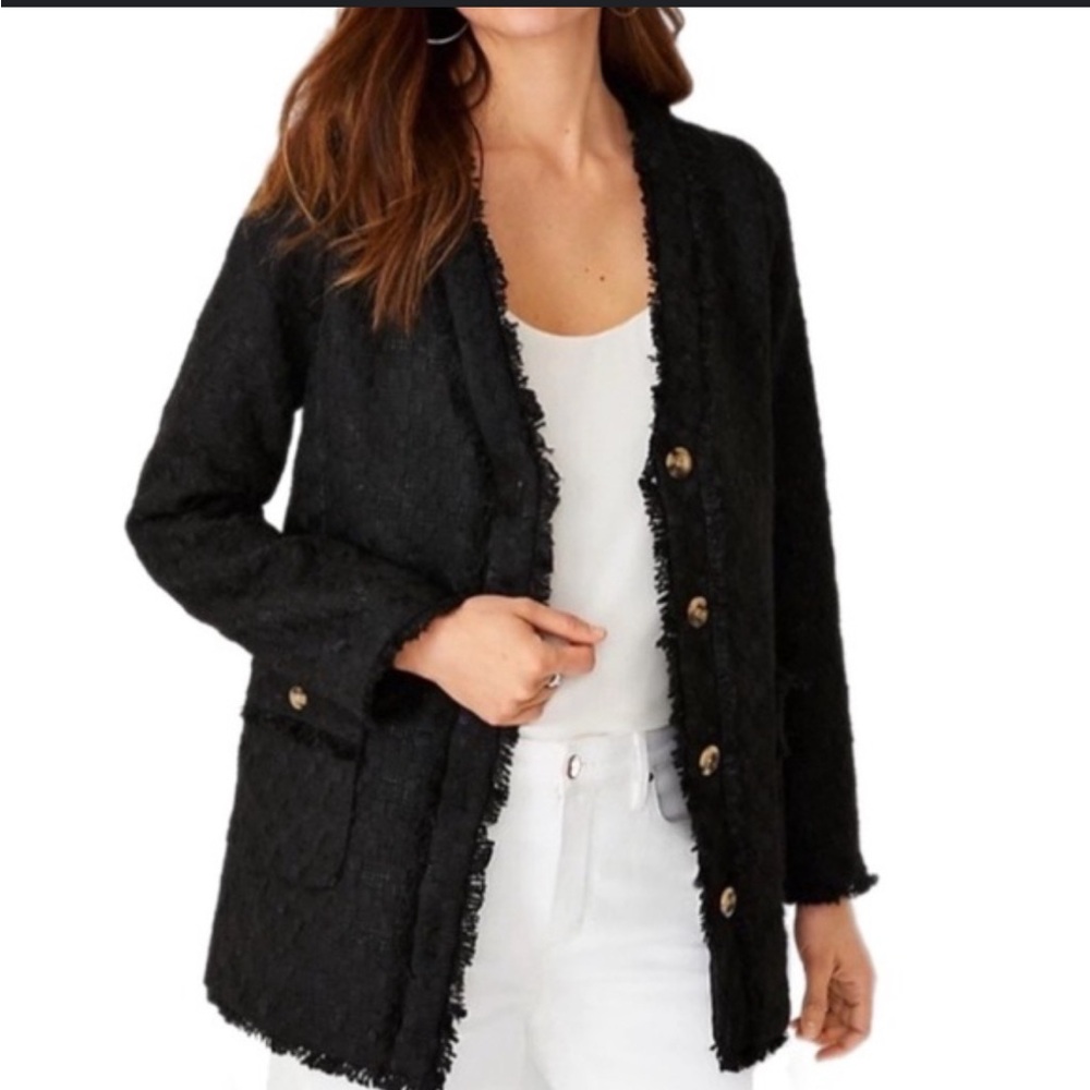 Ann Taylor Black fringe tweed cardigan jacket XXSP